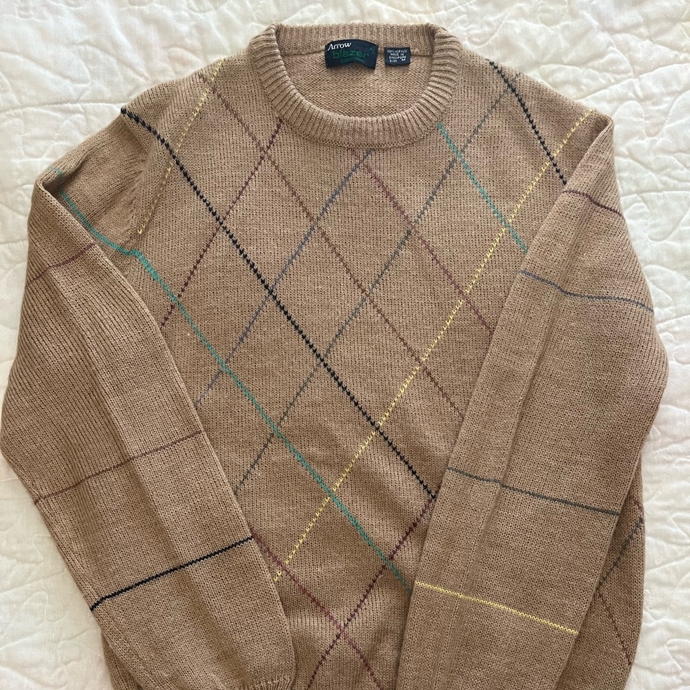 Vintage Grandpa Sweater Tan Argyle size M
